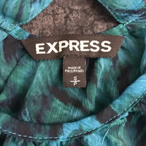 Express Women's 3/4 Sleeve Blue Swirled Pattern Semi Sheer Top Shirt - Size S - Picture 5 of 8